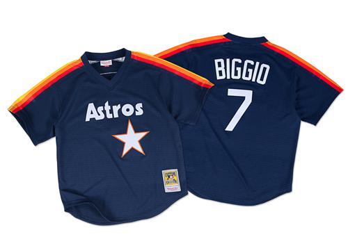 Mitchell And Ness 1991 Astros #7 Craig Biggio Navy Blue Throwback Stitched MLB Jersey - Click Image to Close